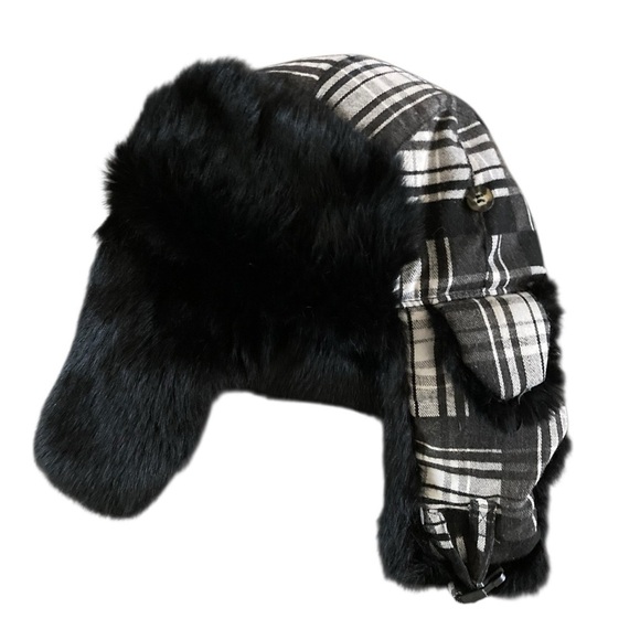 Mad Bomber Black Aviator Pilot Bomber Hat Rabbit Fur Trapper Hunt Cap main image 8